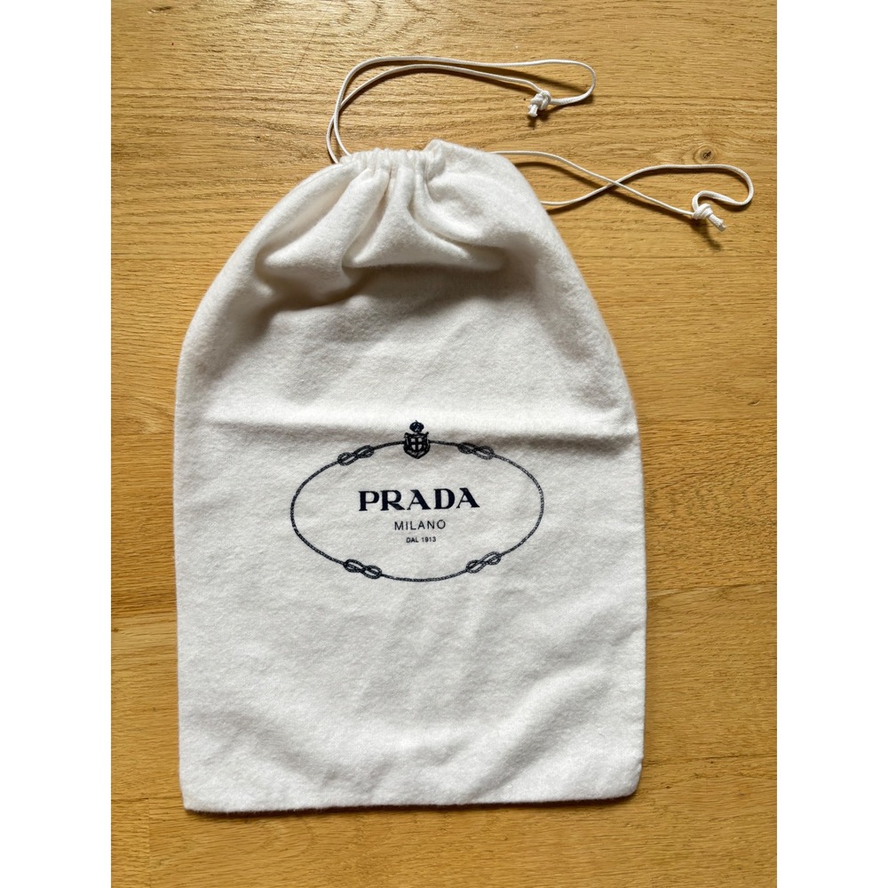 Prada Milano White Cotton Felt Drawstring Dust Bag Logo Storage Pouch 13.5" 8.5"